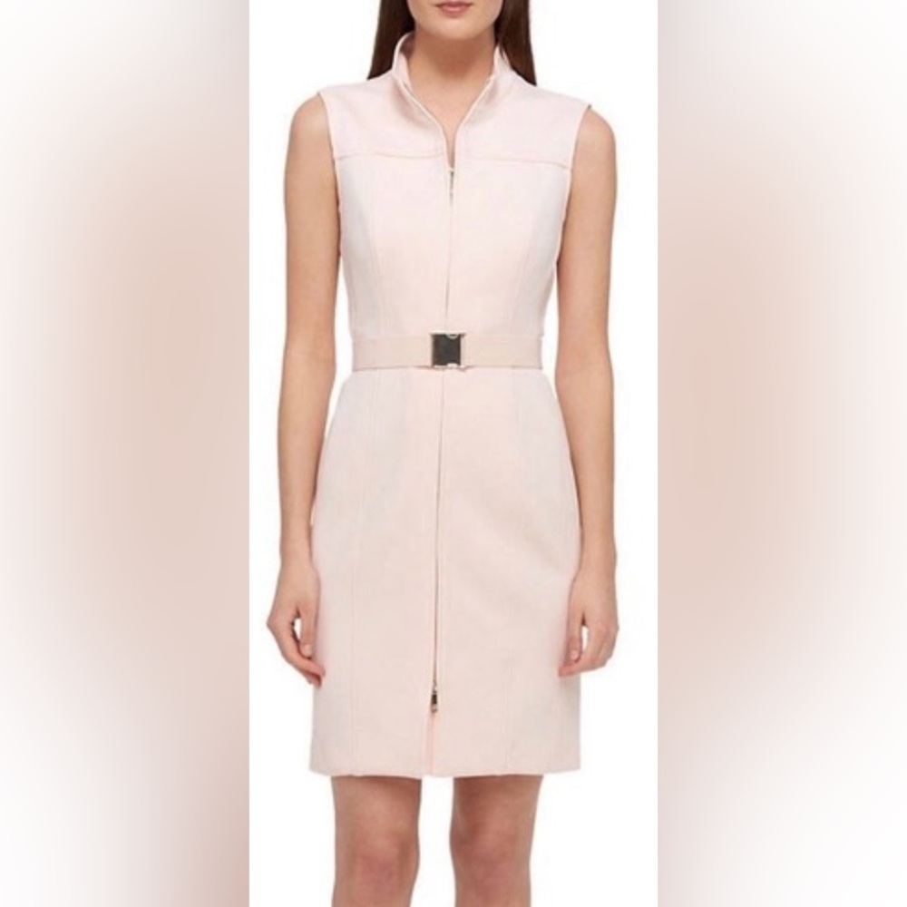 TOMMY HILFIGER Size 4 Light Pink Sleeveless Scuba Full Zip Sheath Midi Dress